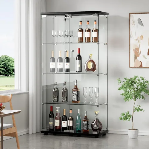 Miniatura 10 de Vitrina de cristal con 3 estantes con 2 puertas, vitrina de cristal transparente para sala de estar, dormitorio, 49.49 x 31.77 x 14.37 pulgadas