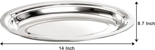 Miniatura 2 de Paquete de 6 platos ovalados de acero inoxidable, pulido de espejo resistente, bandeja grande chisporroteante para servir pescado al vapor, postre