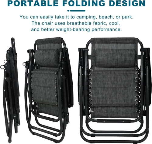 Miniatura 7 de HCY Sillas de gravedad cero para exteriores, sillas reclinables ajustables para exteriores, sillas de patio plegables con portavasos y almohadas