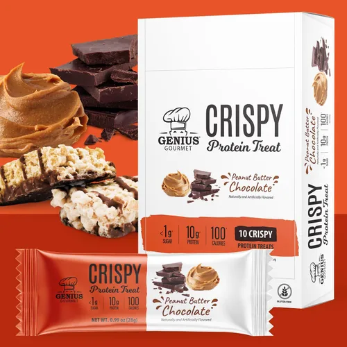 Miniatura 2 de Genius Gourmet Golosina de proteína crujiente, mantequilla de maní de chocolate, aperitivo Keto, bajo en carbohidratos, bajo en azúcar y sin gluten