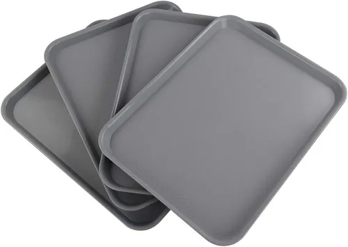 Miniatura 4 de Gloreen Juego de 4 bandejas rectangulares de comida rápida, bandejas de café estándar para cafetería, color gris
