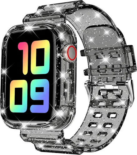 Miniatura 44 de DABAOZA - Correa compatible con Apple Watch de 49 mm, 46 mm, 45 mm, 44 mm, 42 mm, 41 mm, 40 mm, 38 mm, con protector, correa de TPU brillante
