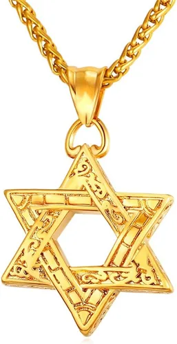 Miniatura 50 de U7 - Collar con Estrella de David para hombres y mujeres, dije hexagonal de acero inoxidable con cruz/piedra de rubí/collares clásicos judíos
