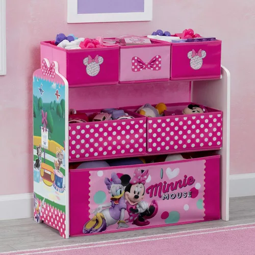 Miniatura 5 de Delta Children Juego de mesa y silla para niños (2 sillas incluidas) y organizador de juguetes de Disney Minnie Mouse con 6 cubos de diseño