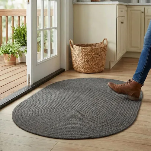 Miniatura 13 de Super Area Rugs Alfombra trenzada beige para cocina de campo, alfombra trenzada duradera para entrada/vestíbulo, ovalada, 3 x 5 pies
