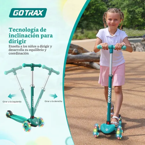 Miniatura 3 de Gotrax KS1 Patinete Infantil de Impulso, Ruedas con Luces LED y 3 Manillares de Altura Ajustable, Dirección por Inclinación y Plataforma