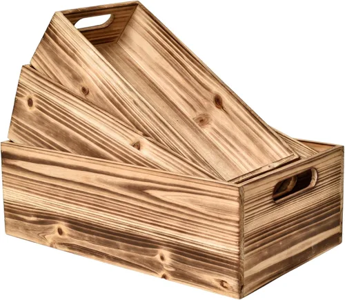Juego de 3 cajas de madera para almacenamiento, pequeñas cajas para exhibición y organización, cajas de almacenamiento estilo granja para Marrón