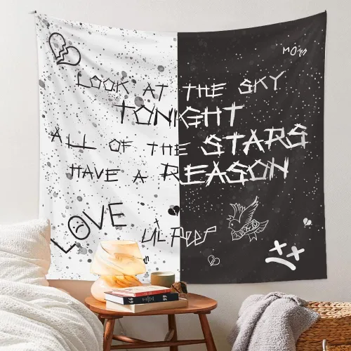 Miniatura 3 de LWZAYS Tapiz de pared de rapero, tapices Lil Peep Juice Wrld, tapiz de estrella blanco y negro para dormitorio residencia estudiantil, decoraciones