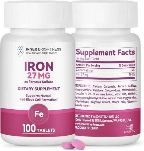 Miniatura 2 de Inner Brightness Suplemento de hierro, suplemento de hierro de 27 mg para mujeres, 100 tabletas, suministro para 100 días, diario para adultos