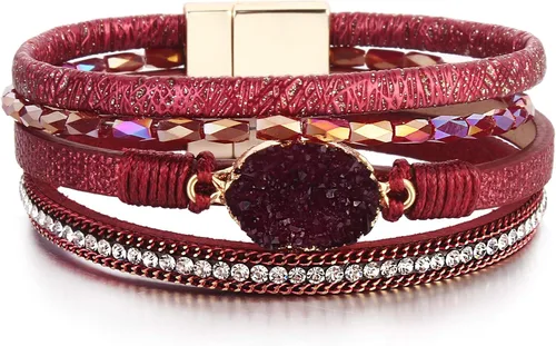 Miniatura 145 de FANCY SHINY - Pulsera de cuero estilo bohemio, pulsera de cuentas de cristal con cierre magnético, regalos de joyería para mujer