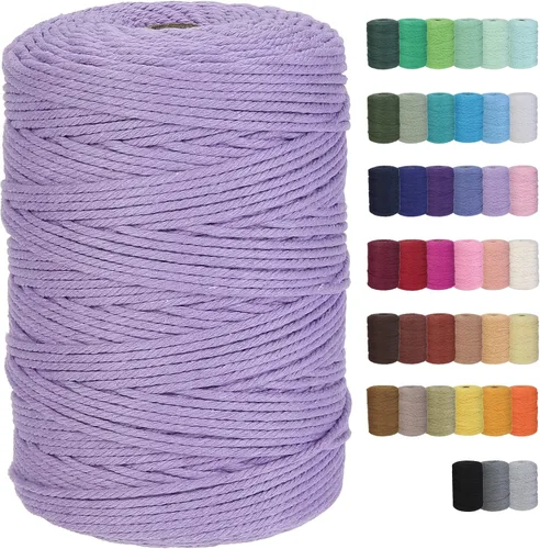 Miniatura 18 de Cuerda de macramé de algodón de 3 mm x 109 yardas, suministros de macramé de color natural, cuerda de algodón suave para colgar plantas, colgante