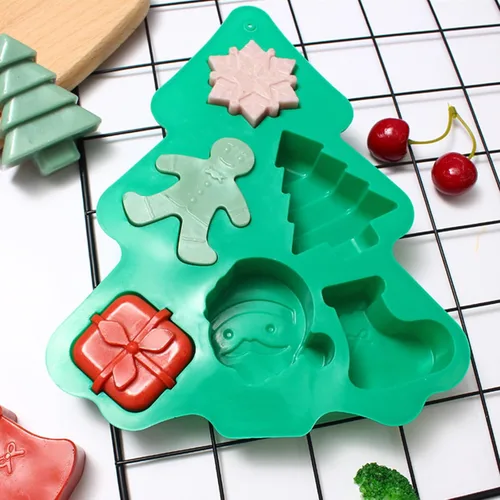Miniatura 5 de Molde de silicona de Navidad, 3 moldes de silicona para tartas, árbol de Navidad, copo de nieve, Papá Noel, caja de regalo, forma de calcetín