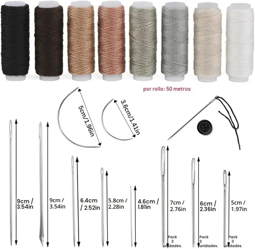 Miniatura 2 de BAGERLA Kit de costura de reparación de tapicería, kit de costura resistente con herramientas de punzón, desgarrador de costura, agujas de costura a