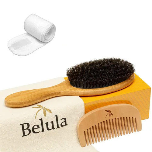 Miniatura 2 de Belula Juego de cepillos de cerdas de jabalí – Restaura el brillo natural y la textura para cabello fino, fino, normal y corto – Set para él