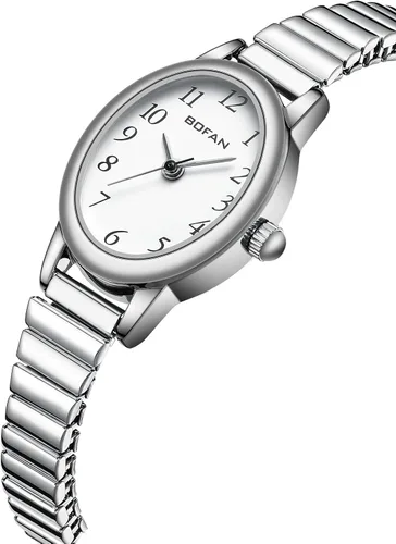 Miniatura 2 de BOFAN Relojes pequeños de oro para mujer, relojes de pulsera de cuarzo de fácil lectura con banda de expansión de acero inoxidable, resistente al