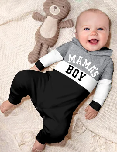 Miniatura 3 de Ropa de bebé niño, ropa de bebé con estampado de letras de manga larga con capucha para bebé niño