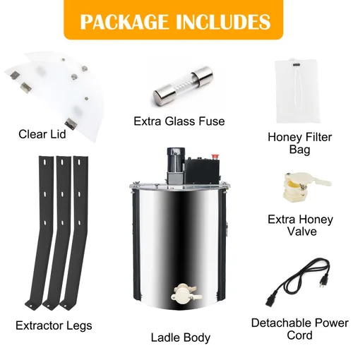 Miniatura 9 de Honey Lake Extractor eléctrico de miel de 3 marcos, tambor de acero inoxidable, velocidad y altura ajustables, motor silencioso de 140 W, tapa