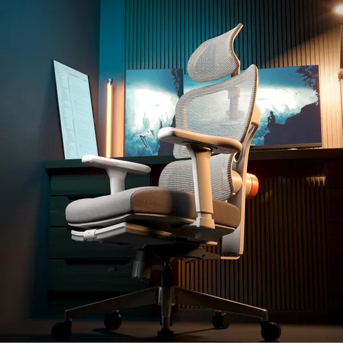 Miniatura 7 de Newtral Silla de oficina ergonómica con soporte lumbar de seguimiento automático, reclinable de 136°, silla de escritorio para computadora con Gris