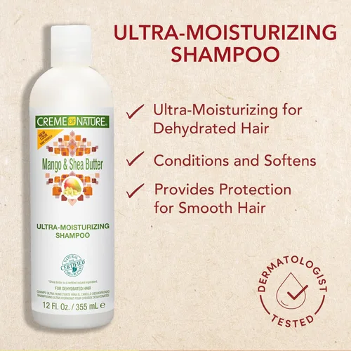 Miniatura 3 de Creme of Nature Mango & Shea Butter Champú ultra hidratante con ingredientes naturales certificados, limpiador hidratante cremoso para cabello seco