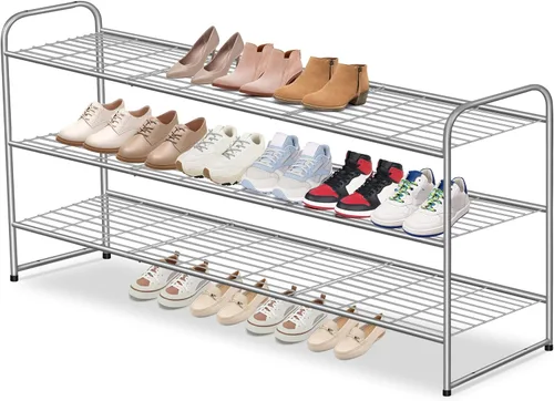 Miniatura 10 de AOODA Zapatero largo de 2 niveles para armario, organizador de almacenamiento de zapatos apilable de metal para entrada, dormitorio, piso, 18 pares