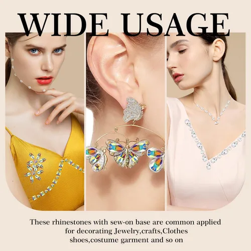 Miniatura 6 de 48 piezas de diamantes de imitación para coser, diamantes de imitación de cristal de formas mixtas con parte trasera plana, para coser en gemas