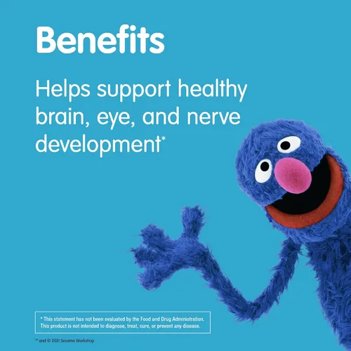 Miniatura 5 de Sesame Street Omega 3 gomitas para niños, 50 mg de omega-3 por gomita, suministro para 4 meses, sin regusto a pescado, suplemento sin mariscos