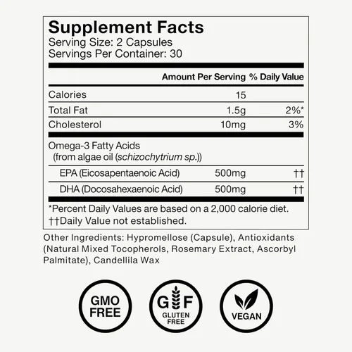 Miniatura 8 de Momentous Omega-3 vegano - Suplemento EPA y DHA a base de plantas para hombres y mujeres - Procedente de aceite de algas - Apoya la salud