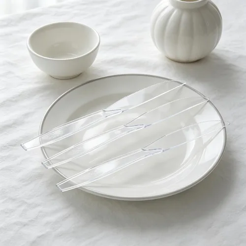 Miniatura 3 de MOACOCK 200 cuchillos de plástico transparente, cucharas desechables pesadas, cubiertos de plástico, cubiertos de plástico transparente a granel