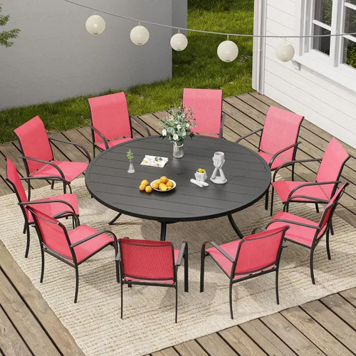 Miniatura 47 de VICLLAX Juego de 2 sillas de patio pequeñas para exteriores, juego de sillas apilables para patio y mesa de comedor cuadrada para porche delantero