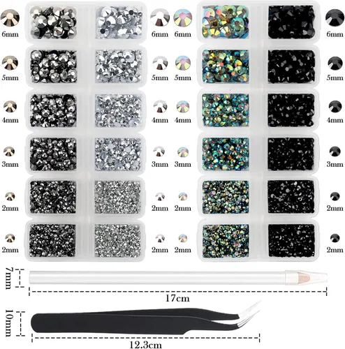 Miniatura 2 de 15000 unidades de diamantes de imitación de resina de la serie negra de 0.18 a 0.18 pulgadas, redondos sin termofijar, gelatina y parte inferior