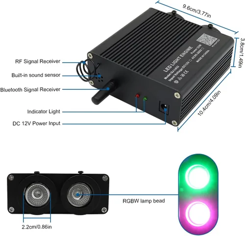 Miniatura 2 de AKEPO - Luces de fibra óptica de doble cabezal de 32 W de tamaño pequeño, 1100 piezas de fibras ópticas de 0.03 pulgadas en 13.1 pies+RGBW de fibra