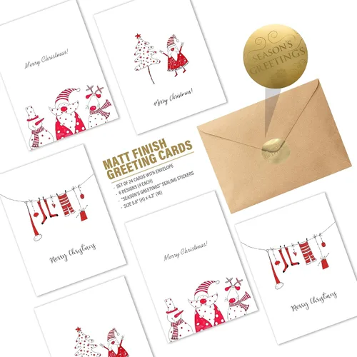 Miniatura 5 de easykart labels Surtido de 24 tarjetas de Navidad con sobres y calcomanías de sellado, 3 diseños temáticos de Papá Noel, 5.75 x 4.25 pulgadas