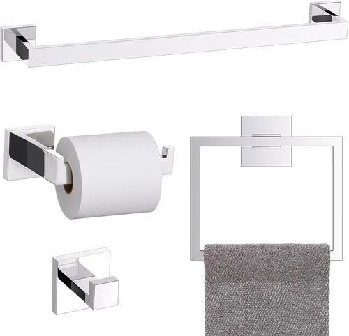 Miniatura 13 de TURS Juego de 4 piezas de accesorios de baño de 24 pulgadas, juego de toalleros de baño de acero inoxidable para montaje en pared, juego de Cromo