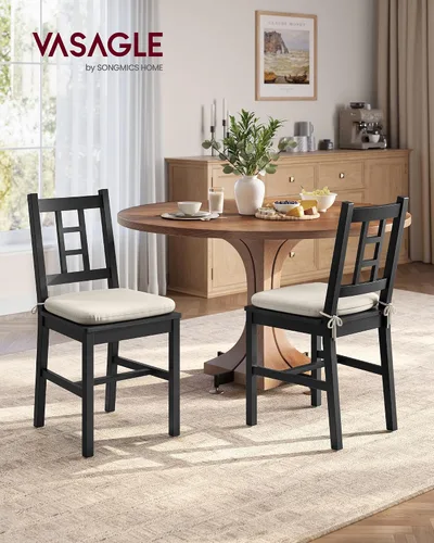 Miniatura 2 de VASAGLE Sillas de comedor de madera, juego de 2, sillas de cocina y comedor, cojín extraíble, respaldo curvo, cada una soporta 264 libras, negro