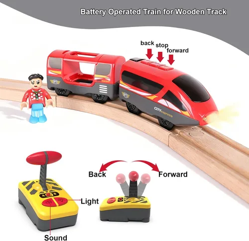 Miniatura 3 de Tren a pilas para pista de madera, potente locomotora con motor de control remoto, juguete de tren con luz y sonidos, regalo para niños pequeños
