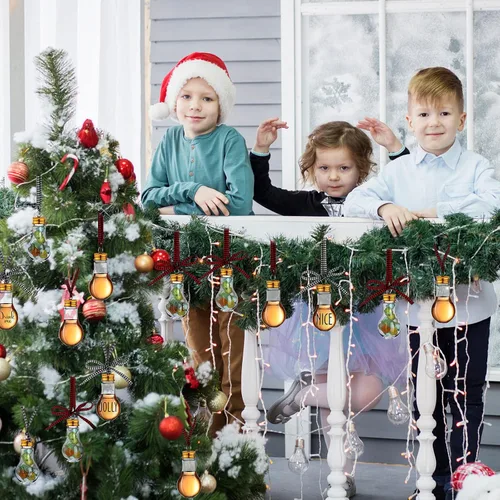 Miniatura 7 de Kajaia 12 bolas de alcohol de Navidad, adornos de árbol rellenables de Navidad con calcomanías de cinta de cuadros de búfalo, adornos de plástico