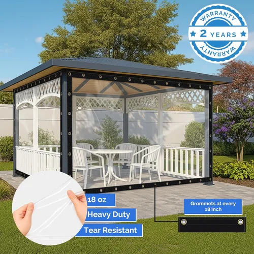 Miniatura 4 de Covers & All Lona de vinilo transparente resistente – Lona transparente impermeable de 0.787 in con ojales para patio, porche, cenador, invernadero