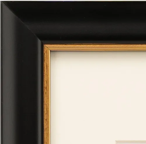 Miniatura 6 de Marco de Fotos Vintage Neutro Negro de 8x8 pulgadas, Perfil de Madera Maciza Pintado a Mano y Borde de Lámina Dorada Metálica Antigua, Con Paspartú