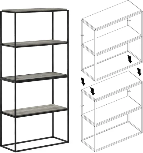 Miniatura 6 de Furinno Moretti - Estantería de metal apilable, ancha y moderna, color roble francés gris gris roble francés