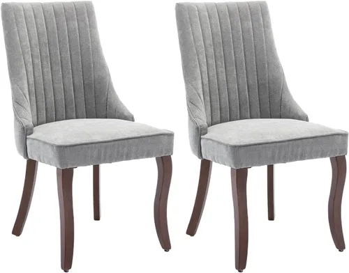 Miniatura 28 de Juego de 8 sillas de comedor, sillas de cocina con canales de lino con patas curvadas de madera maciza, silla de comedor tapizada de tela cómoda