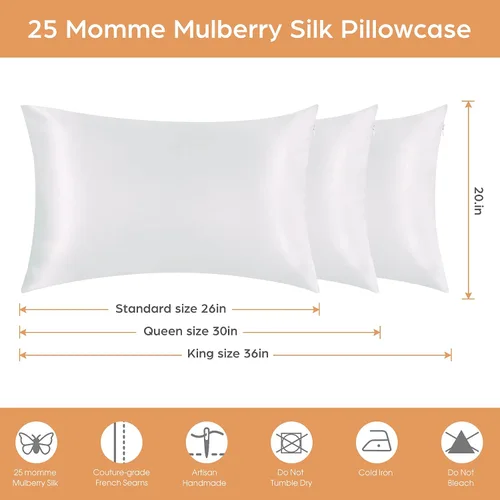 Miniatura 7 de Funda de almohada de seda para cabello y piel, paquete de 2 fundas de almohada 100% seda de morera 25 momme, 600 hilos, fundas de almohada de seda