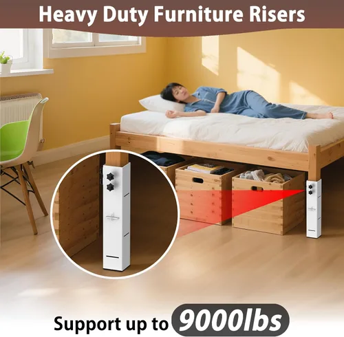 Miniatura 2 de 4 elevadores de cama de acero al carbono de 3.15 pulgadas de diámetro, elevador de cama de metal alto para dormitorio universitario, marco de cama