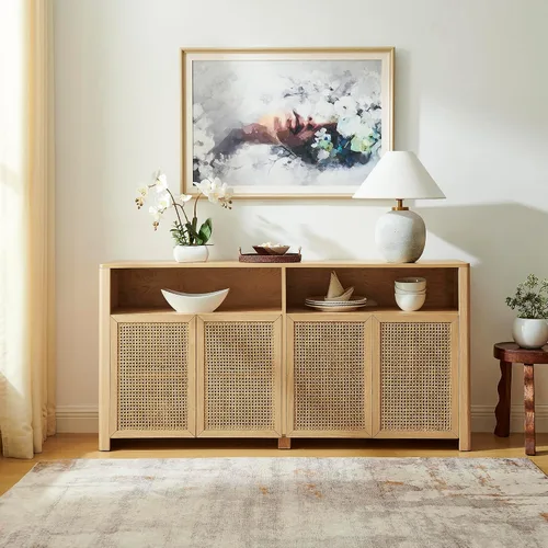 Miniatura 16 de Mesa consola estrecha de 39 pulgadas con puertas huecas, aparador moderno de mediados de siglo con 2 orificios de salida, gabinete de almacenamiento