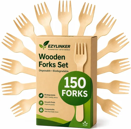 Paquete de 150 tenedores compostables – Alternativa a tenedores de plástico y tenedores de bambú, ecológicos, biodegradables y compostables –