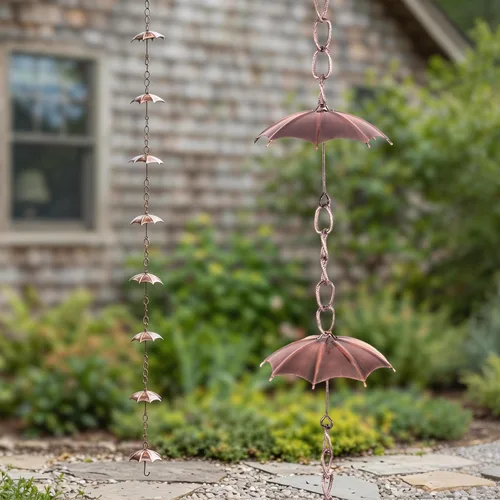 Topadorn Cadena de lluvia para paraguas, canalón de metal decorativo de 72 pulgadas, desviador de agua resistente a la intemperie para jardín al