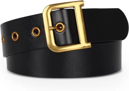 Miniatura 240 de Cinturón de cuero clásico con hebilla de metal para mujer con vestido de jeans