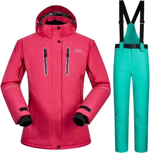 Miniatura 5 de Conjunto de chaquetas y pantalones de esquí para mujer, invierno al aire libre, talla grande, trajes de esquí cálidos con capucha, trajes de nieve E