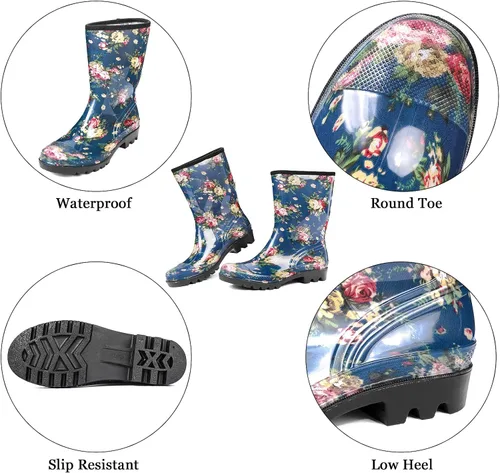Miniatura 50 de DKSUKO Waterproof Womens Rain Boots insulated,Lightweight Rubber fashion Boots in Gardening,Warm and Comfortable Wide Calf Rain Boots with Glossy in