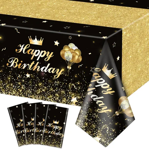 Miniatura 10 de 4 Pcs Happy Birthday Black and Blue Party Tablecloths - Blue Black Party Decorations Plastic Tablecloth Rectangular Table Covers for Boy Girl Baby