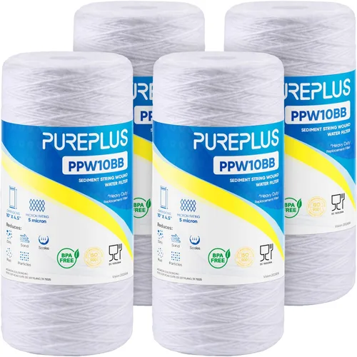 Miniatura 15 de PUREPLUS 1 Micron 10 x 4.5 Whole House String Wound Sediment Filter for Well Water, Replacement Cartridge for 84637, WPX5BB97P, PC10, CW5-BBS